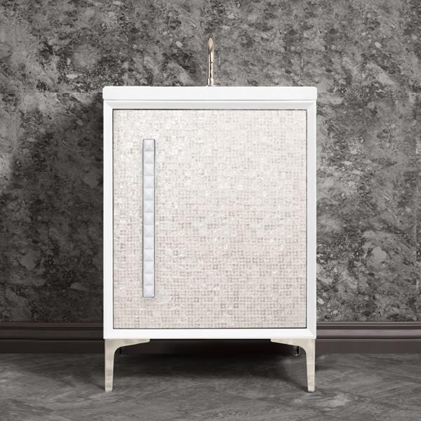 Linkasink - Mother Of Pearl With 18 Inch White Pyramid Artisan Glass Hardware 24 Inch Wide White Vanity