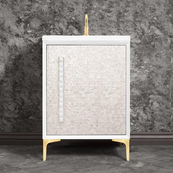 Linkasink - Mother Of Pearl With 18 Inch White Pyramid Artisan Glass Hardware 24 Inch Wide White Vanity