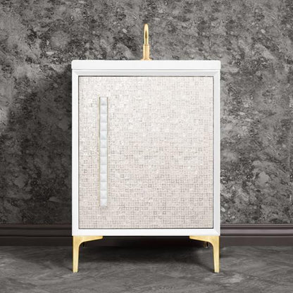 Linkasink - Mother Of Pearl With 18 Inch White Pyramid Artisan Glass Hardware 24 Inch Wide White Vanity