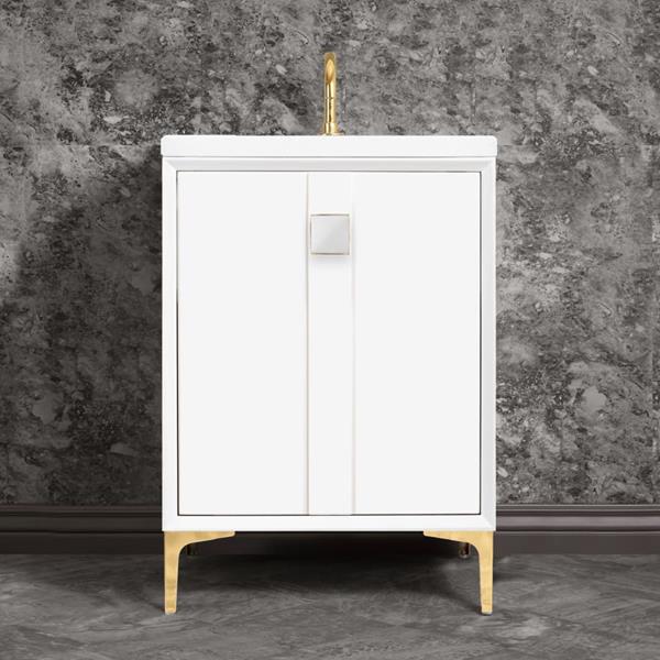 Linkasink - Tuxedo With 3 Inch White Prism Artisan Glass Hardware 24 Inch Wide White Vanity
