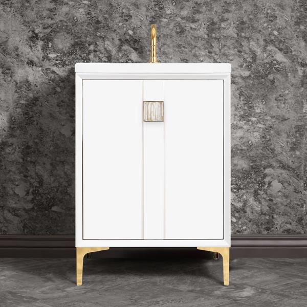 Linkasink - Tuxedo With 3 Inch White Tiger Prism Artisan Glass Hardware 24 Inch Wide White Vanity