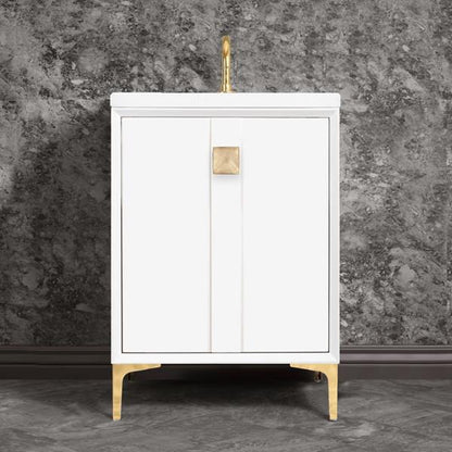 Linkasink - Tuxedo With 3 Inch Eglomise Prism Artisan Glass Hardware 24 Inch Wide White Vanity