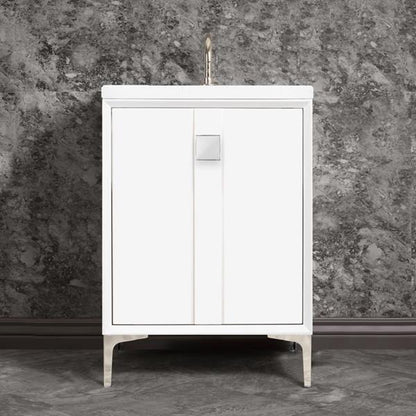 Linkasink - Tuxedo With 3 Inch White Prism Artisan Glass Hardware 24 Inch Wide White Vanity