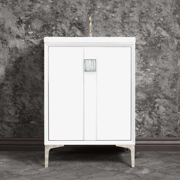 Linkasink - Tuxedo With 3 Inch White Tiger Prism Artisan Glass Hardware 24 Inch Wide White Vanity