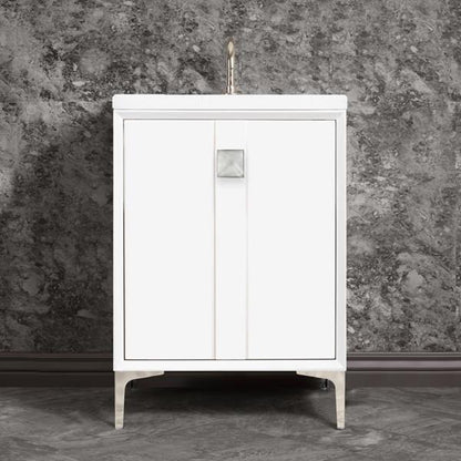 Linkasink - Tuxedo With 3 Inch Eglomise Prism Artisan Glass Hardware 24 Inch Wide White Vanity