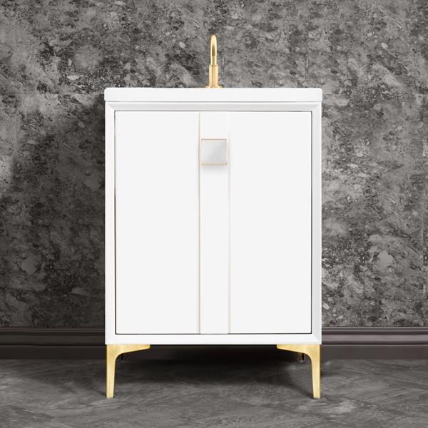 Linkasink - Tuxedo With 3 Inch White Prism Artisan Glass Hardware 24 Inch Wide White Vanity