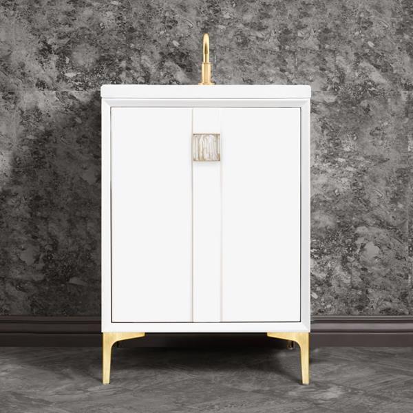 Linkasink - Tuxedo With 3 Inch White Tiger Prism Artisan Glass Hardware 24 Inch Wide White Vanity