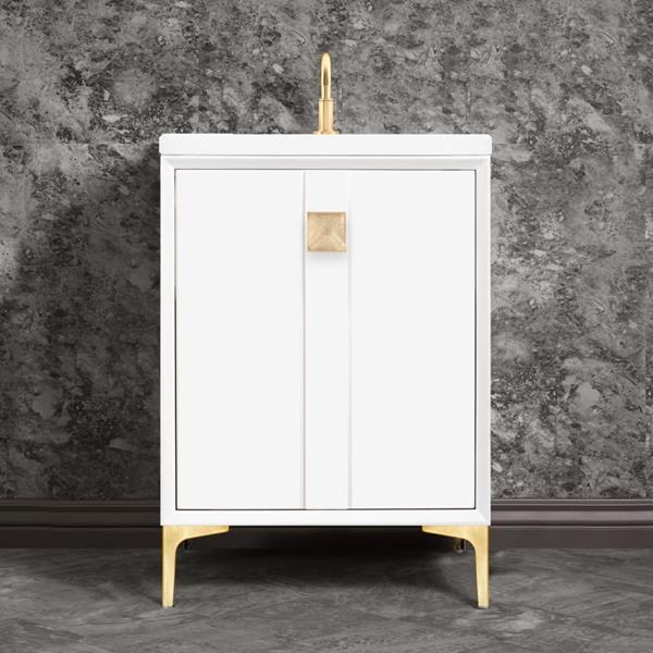 Linkasink - Tuxedo With 3 Inch Eglomise Prism Artisan Glass Hardware 24 Inch Wide White Vanity