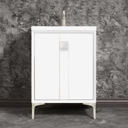 Linkasink - Tuxedo With 3 Inch White Prism Artisan Glass Hardware 24 Inch Wide White Vanity