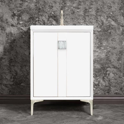 Linkasink - Tuxedo With 3 Inch White Tiger Prism Artisan Glass Hardware 24 Inch Wide White Vanity