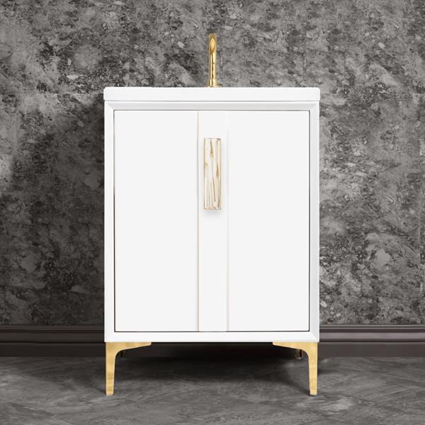 Linkasink - Tuxedo With 8 Inch White Tiger Prism Artisan Glass Hardware 24 Inch Wide White Vanity