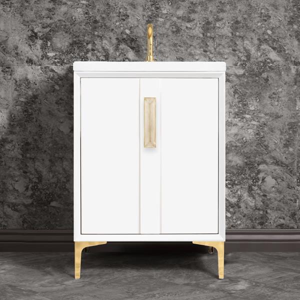 Linkasink - Tuxedo With 8 Inch Eglomise Prism Artisan Glass Hardware 24 Inch Wide White Vanity