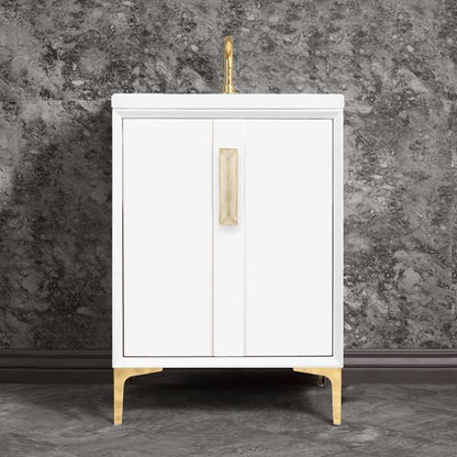 Linkasink - Tuxedo With 8 Inch Eglomise Prism Artisan Glass Hardware 24 Inch Wide White Vanity