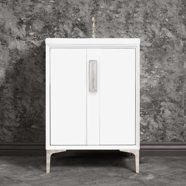 Linkasink - Tuxedo With 8 Inch Eglomise Prism Artisan Glass Hardware 24 Inch Wide White Vanity