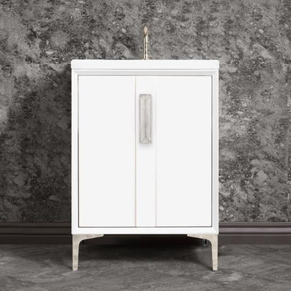 Linkasink - Tuxedo With 8 Inch Eglomise Prism Artisan Glass Hardware 24 Inch Wide White Vanity