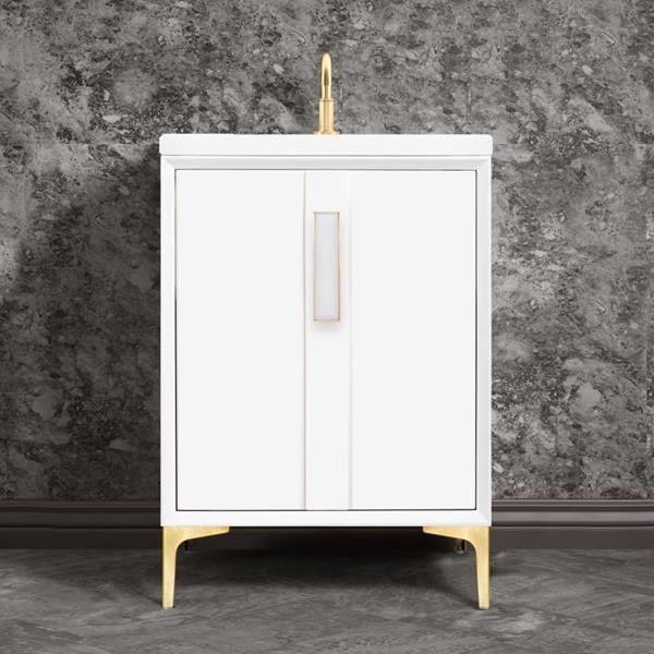 Linkasink - Tuxedo With 8 Inch White Prism Artisan Glass Hardware 24 Inch Wide White Vanity