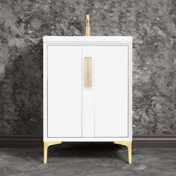 Linkasink - Tuxedo With 8 Inch Eglomise Prism Artisan Glass Hardware 24 Inch Wide White Vanity