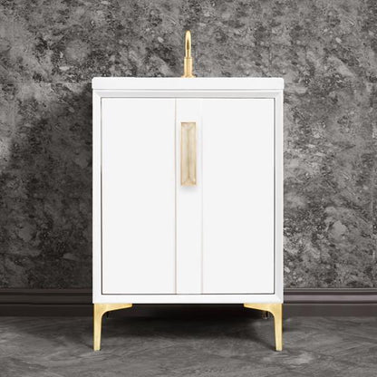 Linkasink - Tuxedo With 8 Inch Eglomise Prism Artisan Glass Hardware 24 Inch Wide White Vanity