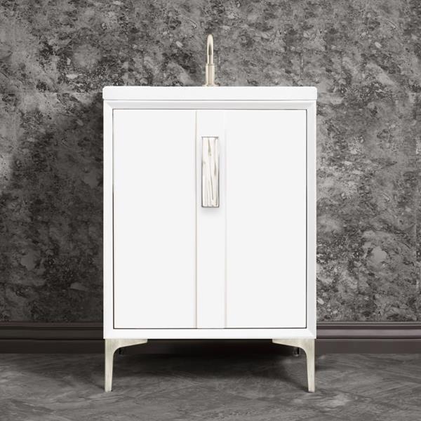 Linkasink - Tuxedo With 8 Inch White Tiger Prism Artisan Glass Hardware 24 Inch Wide White Vanity