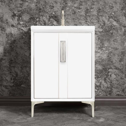 Linkasink - Tuxedo With 8 Inch Eglomise Prism Artisan Glass Hardware 24 Inch Wide White Vanity