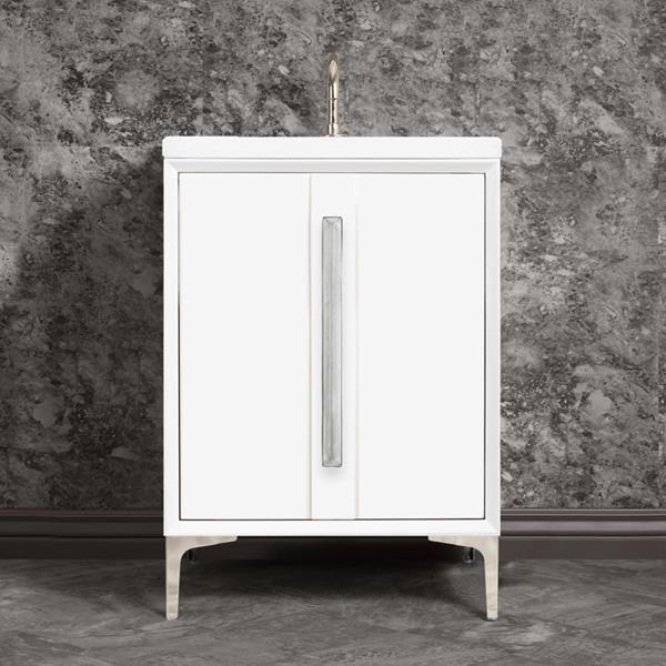 Linkasink - Tuxedo With 18 Inch Eglomise Prism Artisan Glass Hardware 24 Inch Wide White Vanity