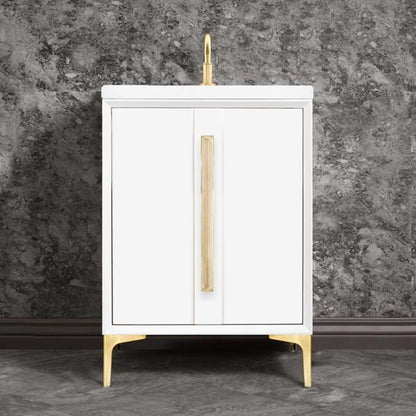 Linkasink - Tuxedo With 18 Inch Eglomise Prism Artisan Glass Hardware 24 Inch Wide White Vanity