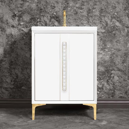 Linkasink - Tuxedo With 18 Inch White Pyramid Artisan Glass Hardware 24 Inch Wide White Vanity