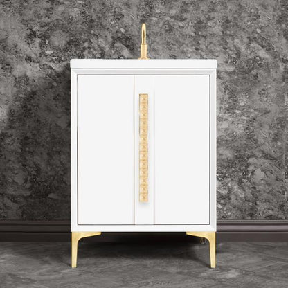 Linkasink - Tuxedo With 18 Inch Eglomise Pyramid Artisan Glass Hardware 24 Inch Wide White Vanity