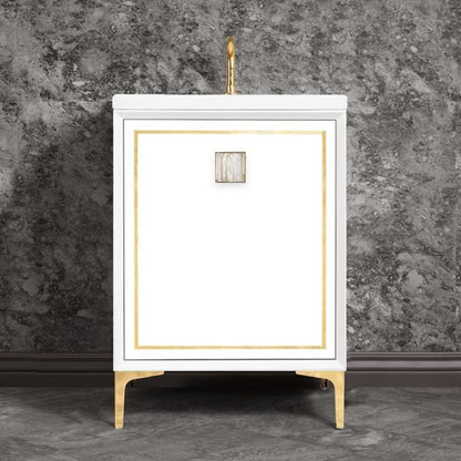 Linkasink - Linea With 3 Inch White Tiger Prism Artisan Glass Hardware 24 Inch Wide White Vanity