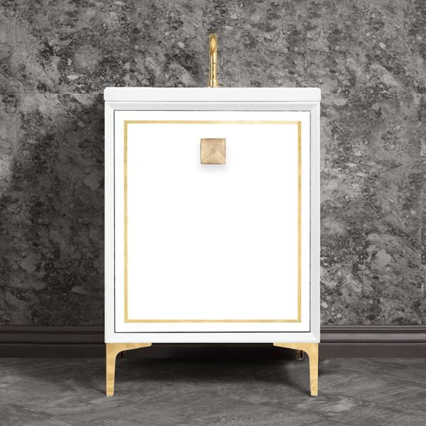 Linkasink - Linea With 3 Inch Eglomise Prism Artisan Glass Hardware 24 Inch Wide White Vanity