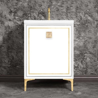 Linkasink - Linea With 3 Inch Eglomise Prism Artisan Glass Hardware 24 Inch Wide White Vanity