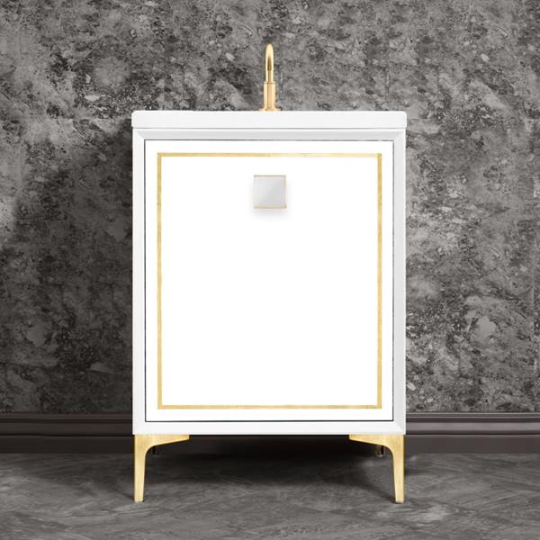 Linkasink - Linea With 3 Inch White Prism Artisan Glass Hardware 24 Inch Wide White Vanity