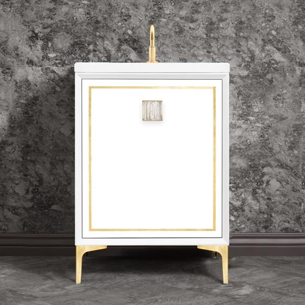 Linkasink - Linea With 3 Inch White Tiger Prism Artisan Glass Hardware 24 Inch Wide White Vanity