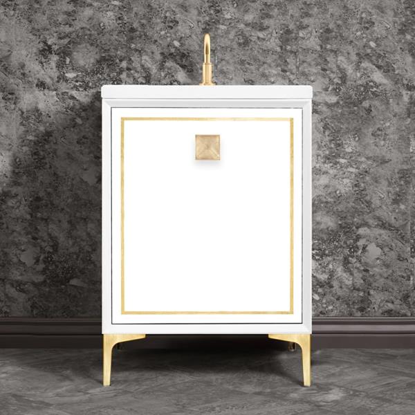 Linkasink - Linea With 3 Inch Eglomise Prism Artisan Glass Hardware 24 Inch Wide White Vanity