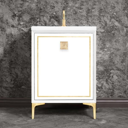 Linkasink - Linea With 3 Inch Eglomise Prism Artisan Glass Hardware 24 Inch Wide White Vanity