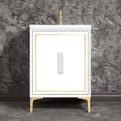 Linkasink - Linea With 8 Inch White Prism Artisan Glass Hardware 24 Inch Wide White Vanity
