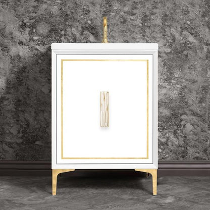 Linkasink - Linea With 8 Inch White Tiger Prism Artisan Glass Hardware 24 Inch Wide White Vanity