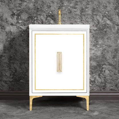 Linkasink - Linea With 8 Inch Eglomise Prism Artisan Glass Hardware 24 Inch Wide White Vanity