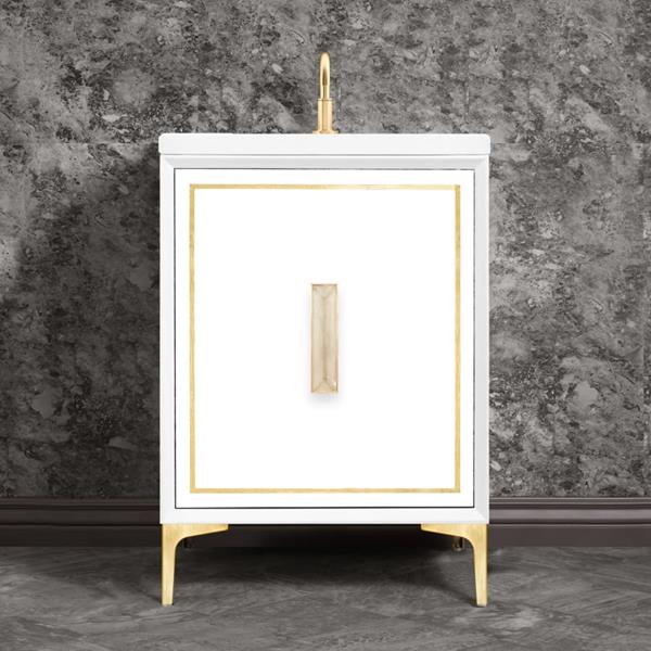 Linkasink - Linea With 8 Inch Eglomise Prism Artisan Glass Hardware 24 Inch Wide White Vanity