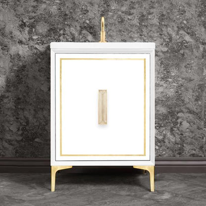 Linkasink - Linea With 8 Inch Eglomise Prism Artisan Glass Hardware 24 Inch Wide White Vanity