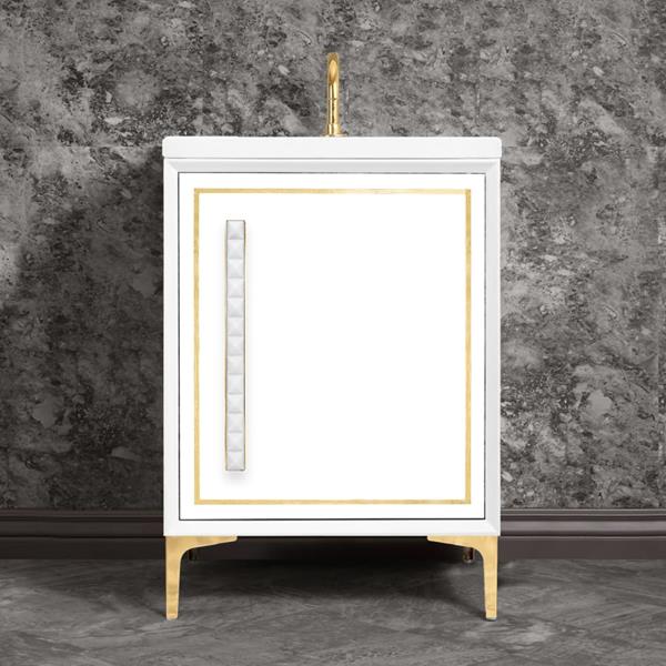 Linkasink - Linea With 18 Inch White Pyramid Artisan Glass Hardware 24 Inch Wide White Vanity