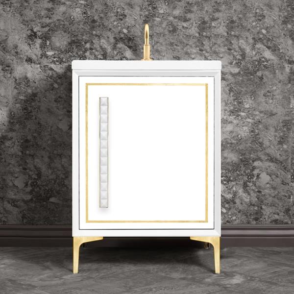 Linkasink - Linea With 18 Inch White Pyramid Artisan Glass Hardware 24 Inch Wide White Vanity