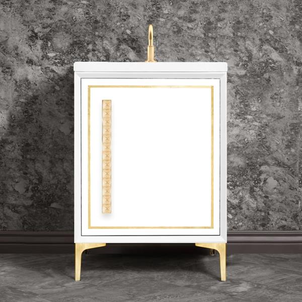 Linkasink - Linea With 18 Inch Eglomise Pyramid Artisan Glass Hardware 24 Inch Wide White Vanity