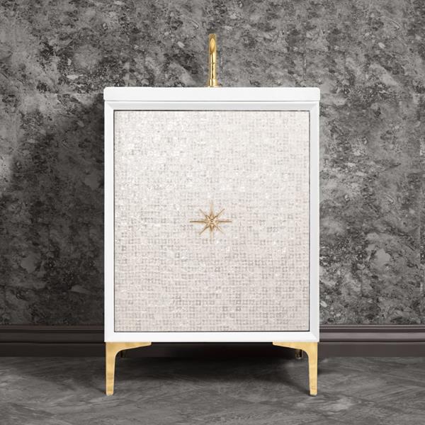 Linkasink - Mother Of Pearl With Star Hardware 24 Inch Wide White Vanity