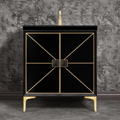 Linkasink - Divergence 30 Inch Wide Black Vanity With Black Prism Artisan Glass Hardware