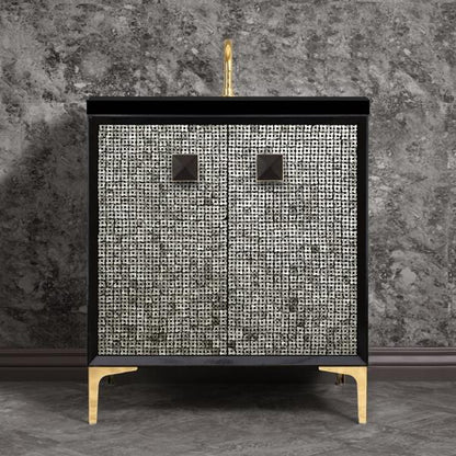 Linkasink - Mother Of Pearl With 3 Inch Black Prism Artisan Glass Hardware 30 Inch Wide Black Vanity