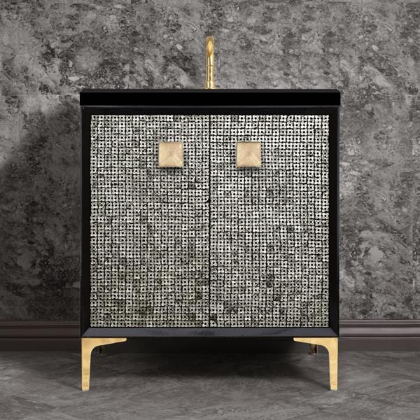 Linkasink - Mother Of Pearl With 3 Inch Eglomise Prism Artisan Glass Hardware 30 Inch Wide Black Vanity