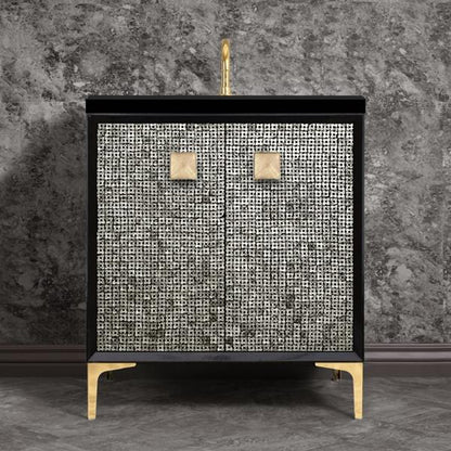 Linkasink - Mother Of Pearl With 3 Inch Eglomise Prism Artisan Glass Hardware 30 Inch Wide Black Vanity