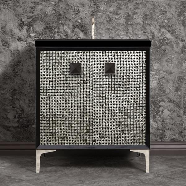 Linkasink - Mother Of Pearl With 3 Inch Black Prism Artisan Glass Hardware 30 Inch Wide Black Vanity