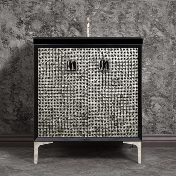 Linkasink - Mother Of Pearl With 3 Inch Black Tigler Artisan Glass Prism Hardware 30 Inch Wide Black Vanity